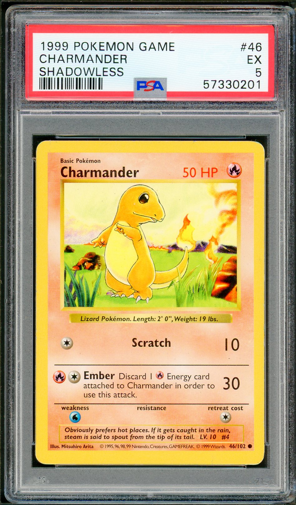 PSA (Ex 5) Charmander #46 - Pokemon Game (Shadowless Base Set) (#57330201)
