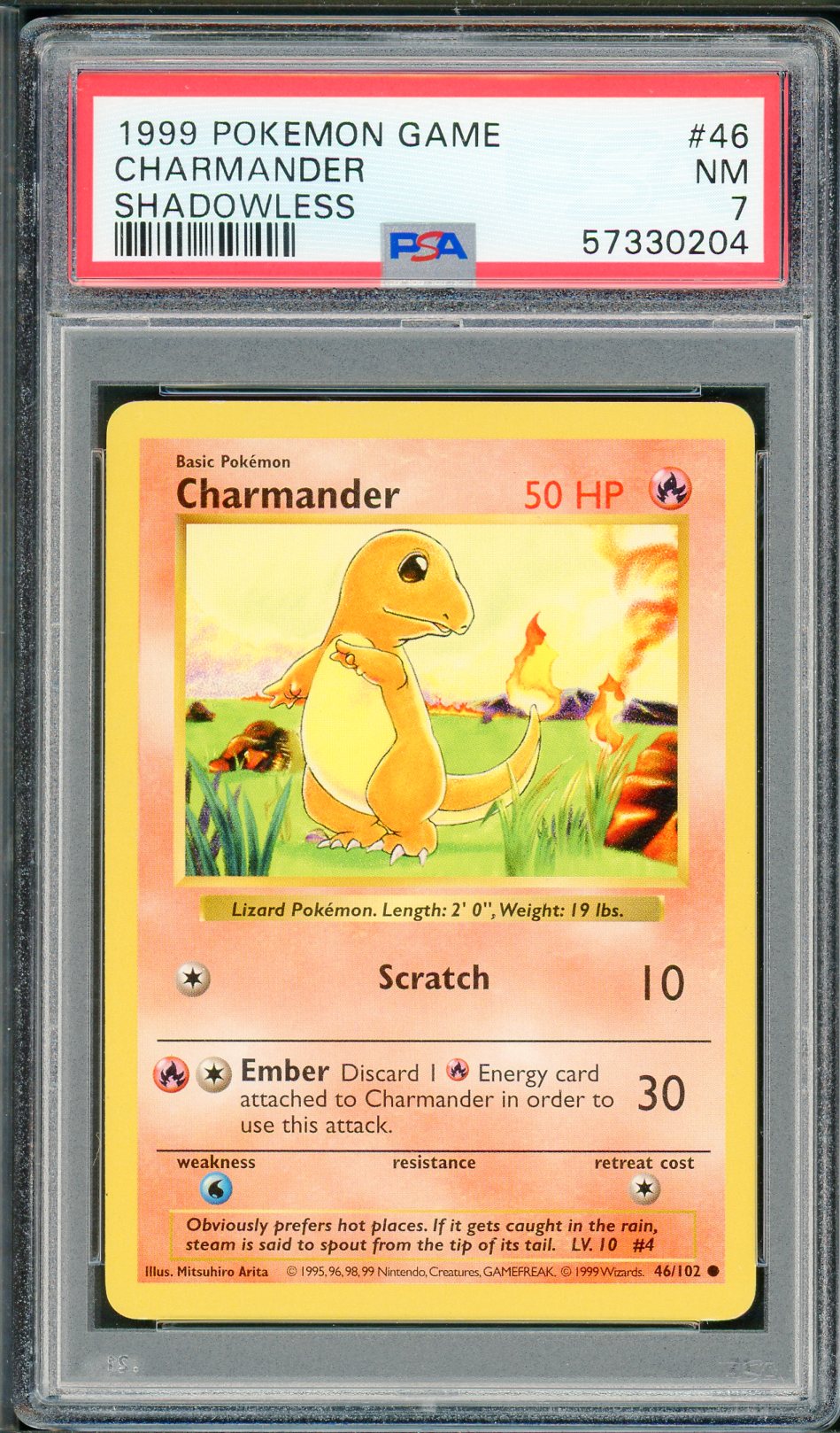 PSA (Nm 7) Charmander #46 - Pokemon Game (Shadowless Base Set) (#57330204)