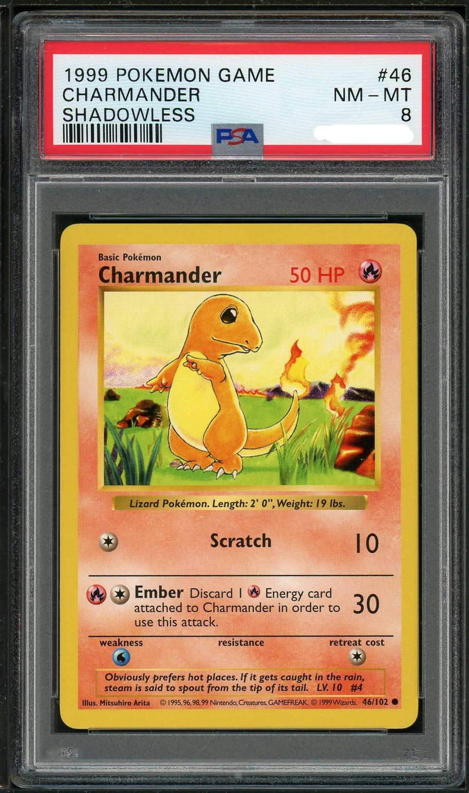 PSA (Nm-Mt 8) Charmander (Shadowless) #46 - Pokemon Game