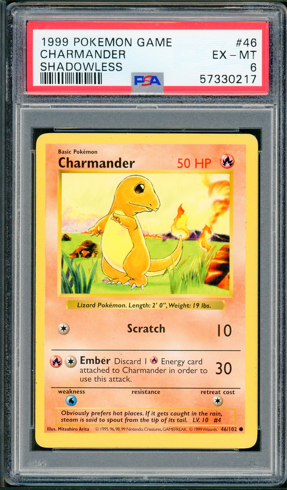 PSA (Ex-Mt 6) Charmander #46 - Pokemon Game (Shadowless Base Set) (#57330217)
