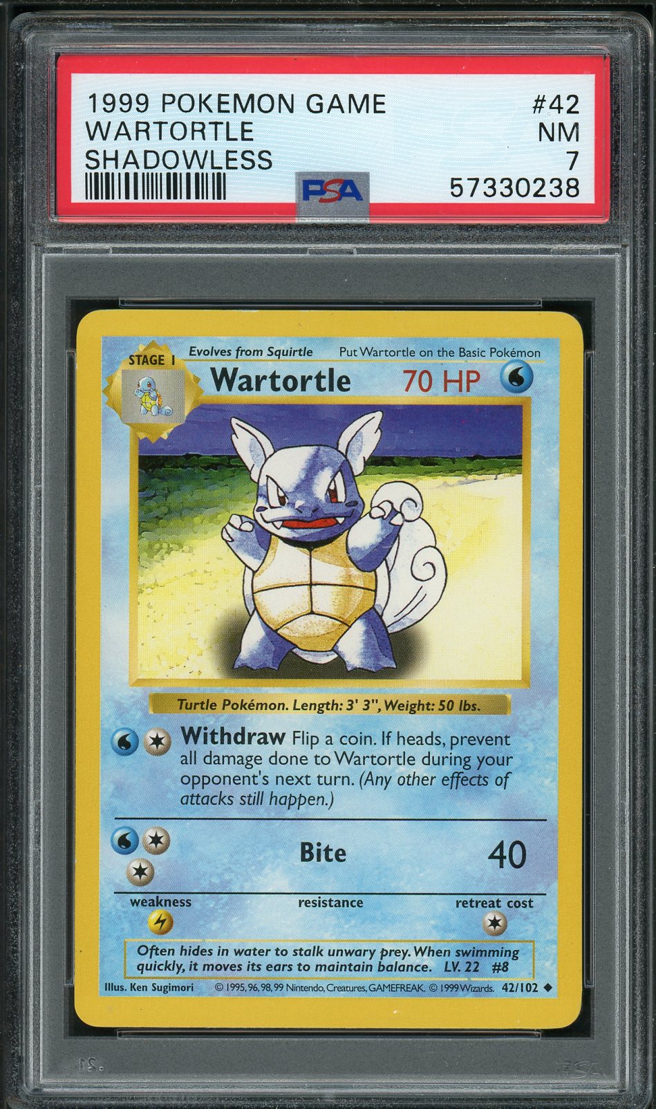 PSA (Nm 7) Wartortle (Shadowless) #42 - Pokemon Game (#57330238)