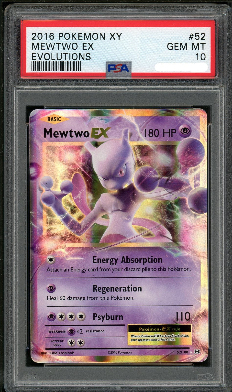PSA (Gem Mt 10) Mewtwo Ex #52 - Pokemon Xy Evolutions