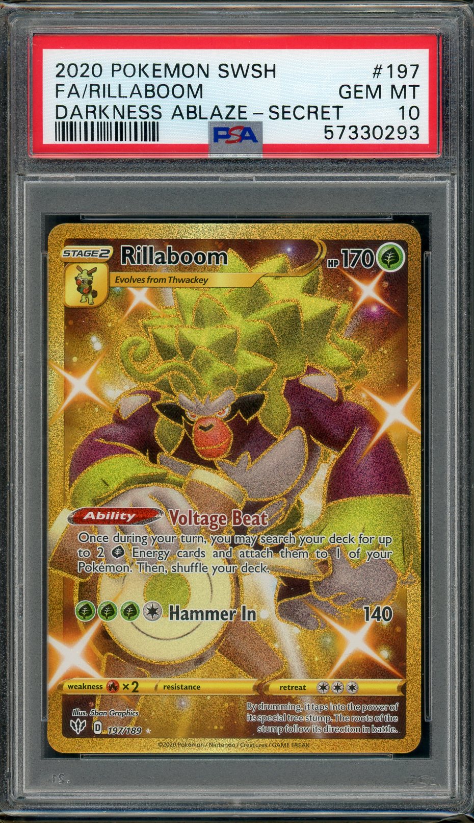 PSA (Gem Mt 10) Fa/Rillaboom #197 - Pokemon Sword & Shield Darkness Ablaze (#57330293)
