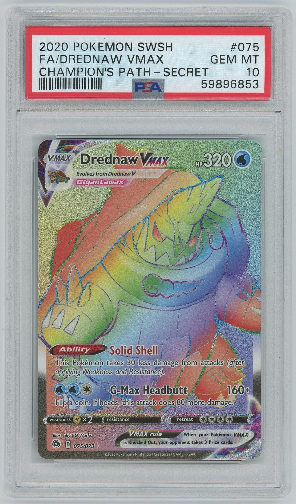 PSA (Gem Mt 10) Fa/Drednaw Vmax #075 - Pokemon Sword & Shield Champion's Path (#59896853)