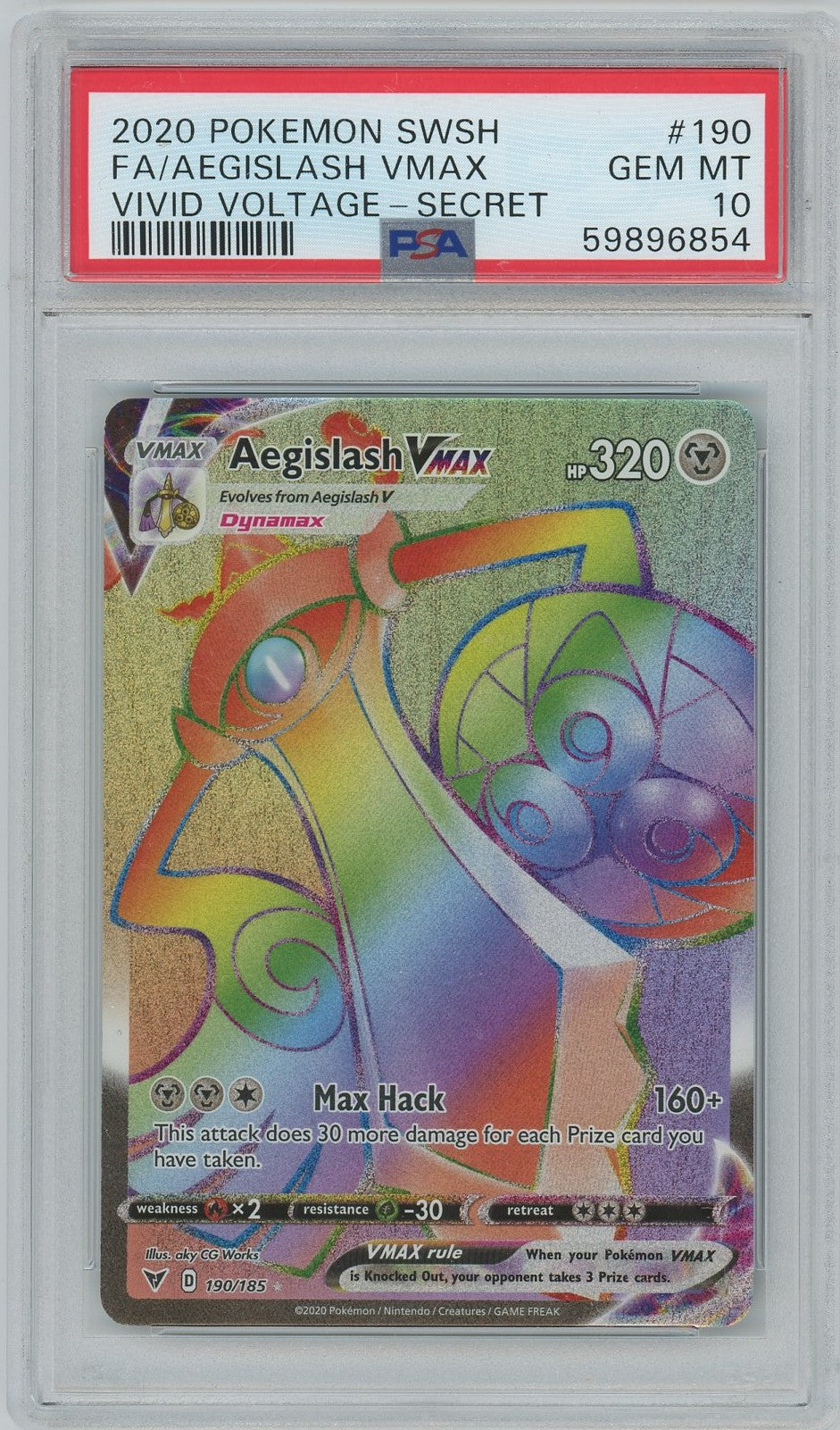 PSA (Gem Mt 10) Fa/Aegislash Vmax #190 - Pokemon Sword & Shield Vivid Voltage (#59896854)