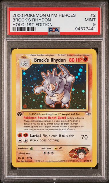 Pokémon Brock'S Rhydon 2000 Pokemon Gym Heroes 1st Edition Holo #2/132 PSA 9