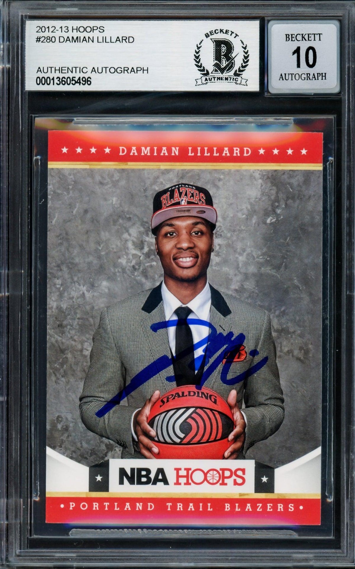 Damian Lillard Autographed 2012-13 Panini Hoops Rookie Card #280 Portland Trail Blazers Auto Grade Gem Mint 10 Beckett Bas #13605496
