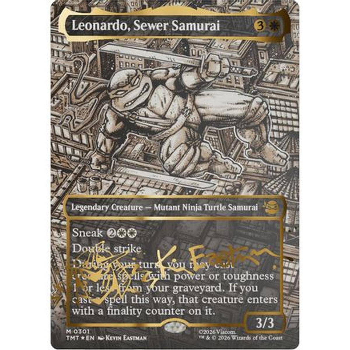 Magic The Gathering Leonardo, Sewer Samurai (Borderless) (Gold-Stamped Signature) [Teenage Mutant Ninja Turtles] Foil