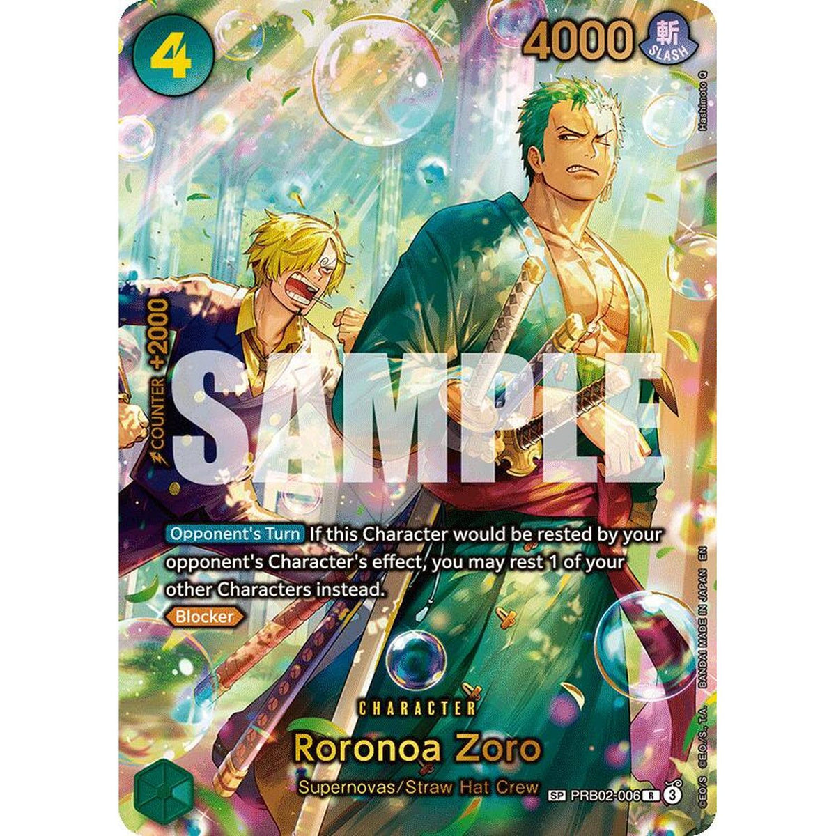 One Piece TCG Roronoa Zoro - Prb02-006 (SP) (Prb02-006) [The Azure Sea'S Seven] Foil