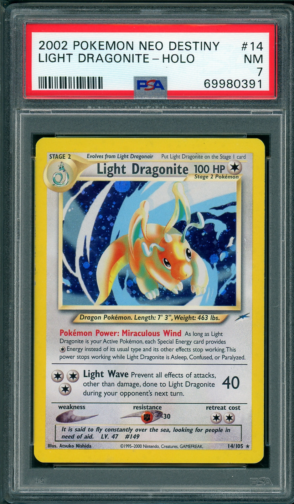 [PSA 7 - Nm] Light Dragonite #14 - - Neo Destiny (2002)