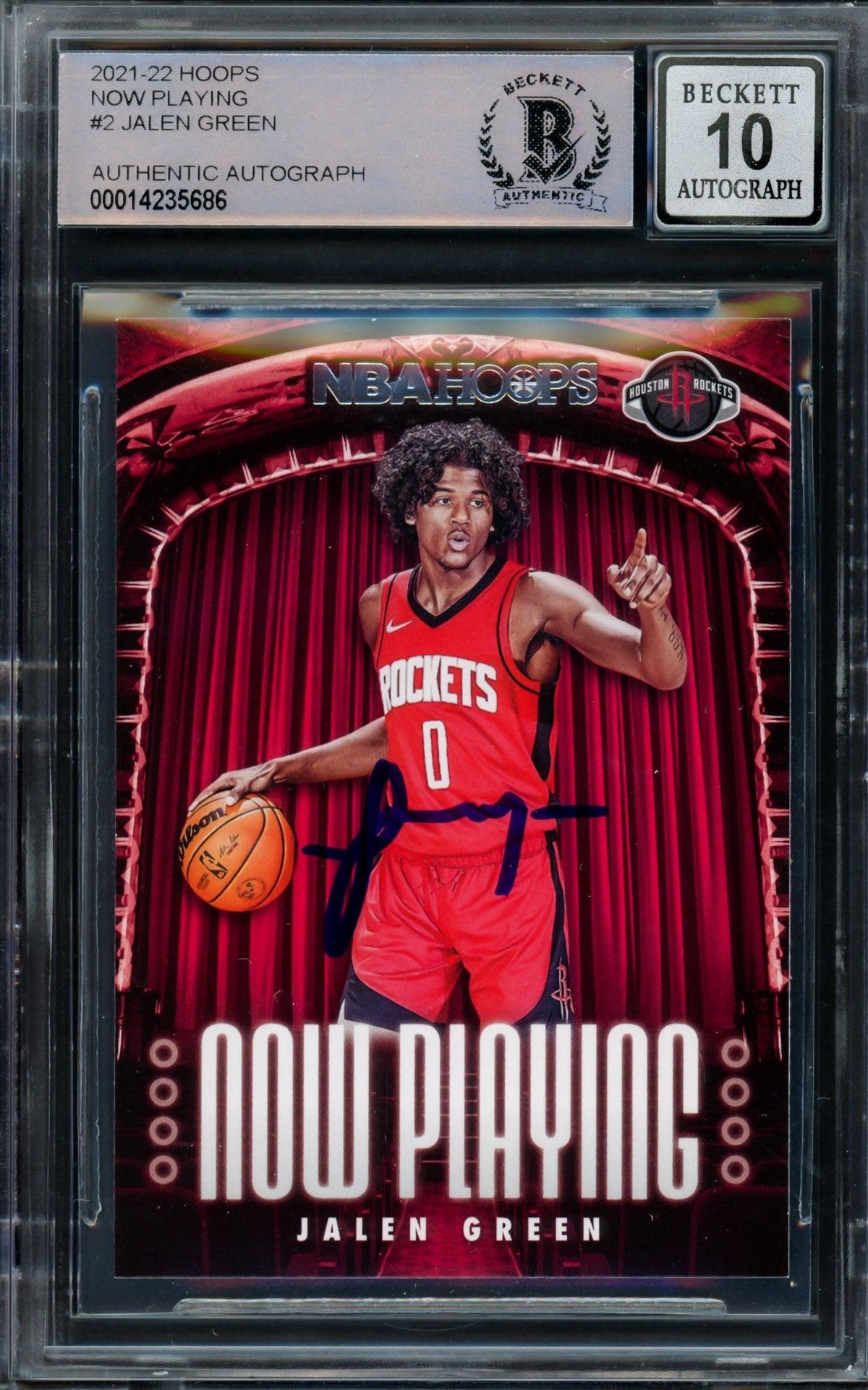 Jalen Green Autographed 2021-22 NBA Hoops Now Playing Rookie Card #2 Houston Rockets Auto Grade Gem Mint 10 Beckett Bas #14235686