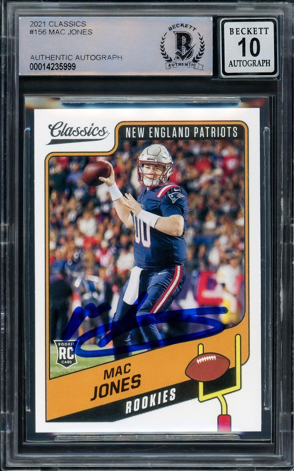 Mac Jones Autographed 2021 Panini Classics Rookie Card #156 New England Patriots Auto Grade Gem Mint 10 Beckett Bas Stock #205976