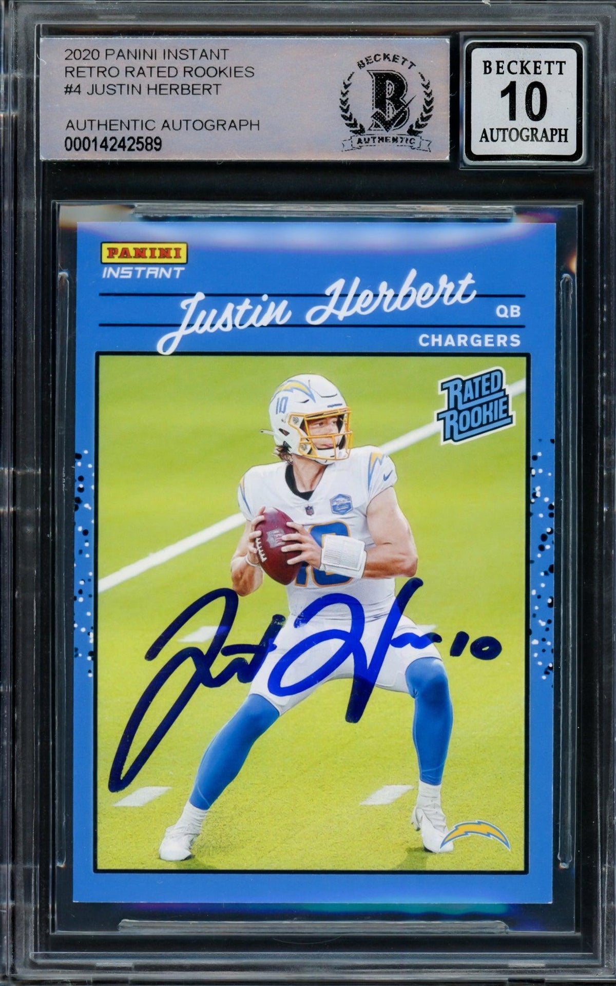 Justin Herbert Autographed 2020 Panini Instant Rated Rookie Card #Rr4 Los Angeles Chargers Auto Grade Gem Mint 10 Beckett Bas #14242589