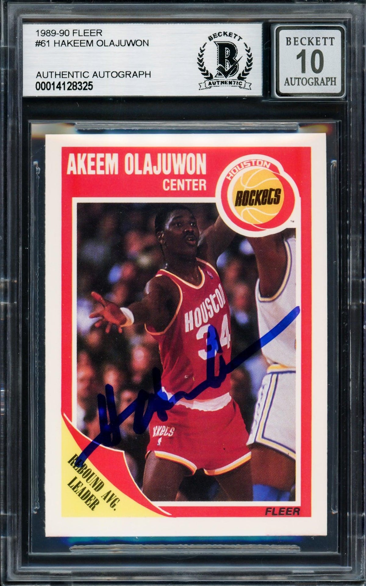 Hakeem Olajuwon Autographed 1989-90 Fleer Card #61 Houston Rockets Auto Grade Gem Mint 10 Beckett Bas #14128325