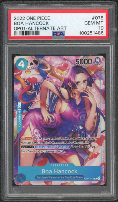 Pokémon Panini 2022 One Piece Romance Dawn Alternate Art Boa Hancock #Op01078 PSA 10