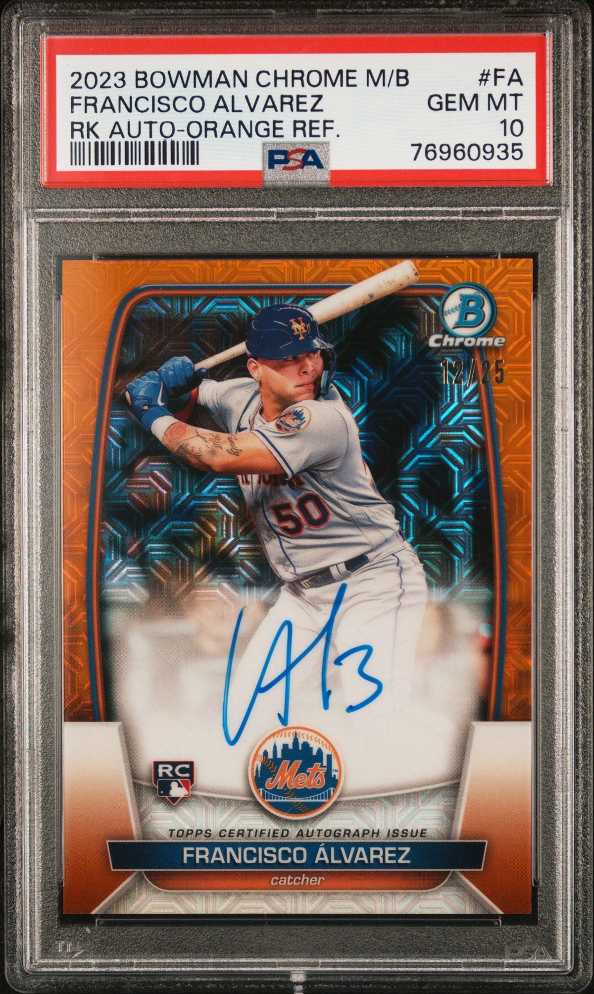 Baseball Bowman 2023 Bowman Mega Box Chrome Rookies Autographs Rk Auto-Orange Ref. Francisco Alvarez #Fa /25 PSA 10