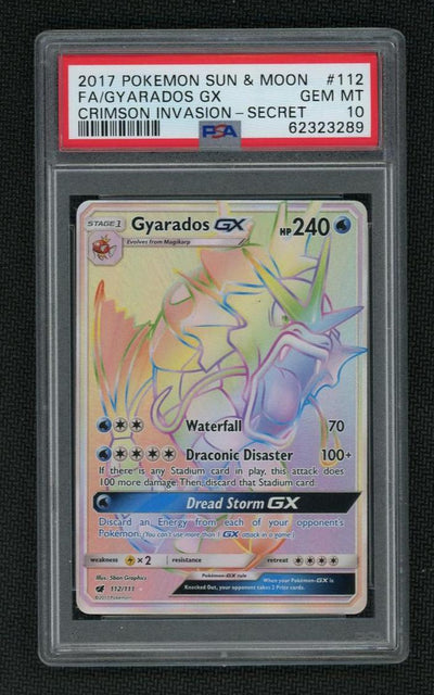 Pokémon Panini 2017 Pokemon Sun And Moon Crimson Invasion Secret Rare Gyarados GX #112 PSA 10
