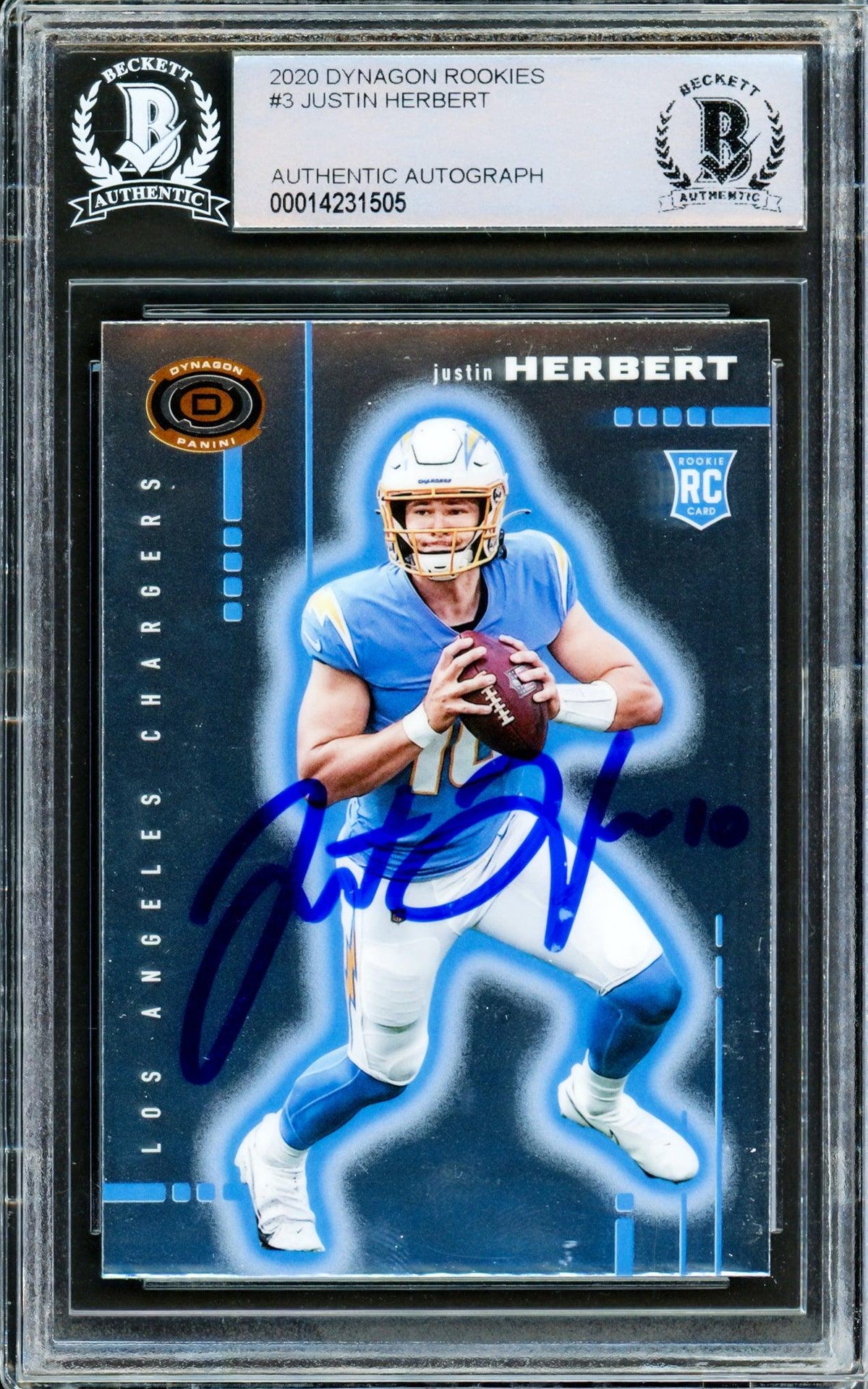 Justin Herbert Autographed 2020 Panini Chronicles Dynagon Rookie Card #D-3 Los Angeles Chargers Beckett Bas #14231505