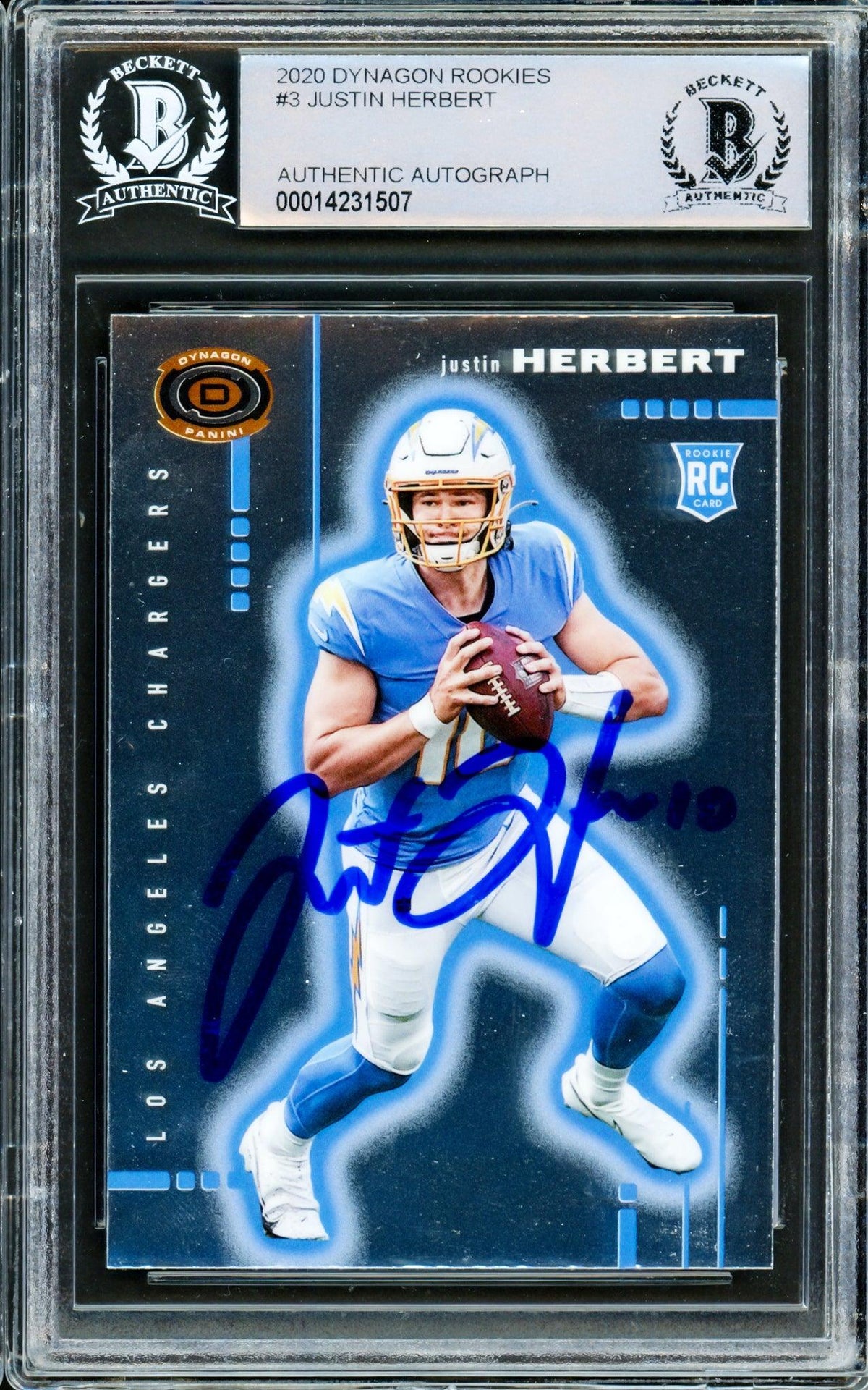 Justin Herbert Autographed 2020 Panini Chronicles Dynagon Rookie Card #D-3 Los Angeles Chargers Beckett Bas #14231507