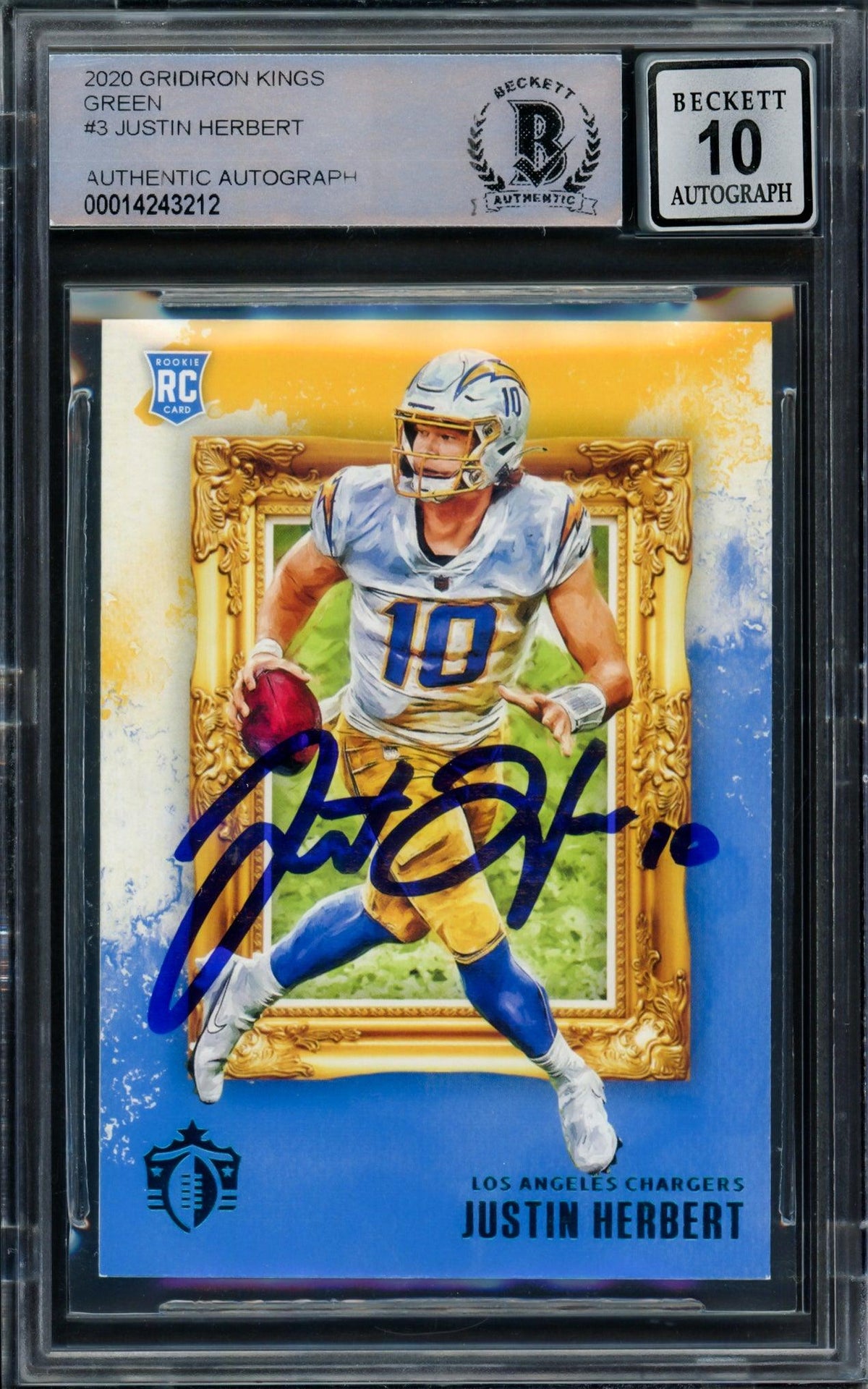 Justin Herbert Autographed 2020 Panini Chronicles Gridiron Kings Green Rookie Card #Gk-3 Los Angeles Chargers Auto Grade Gem Mint 10 Beckett Bas #14243212