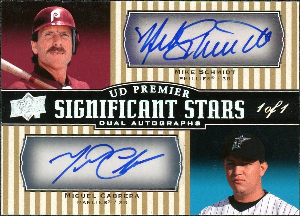 Baseball Upper Deck 2008 Upper Deck Premier Mike Schmidt & Miguel Cabrera Significant Stars Auto 1/1