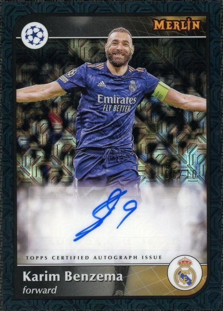 Soccer Topps 2024-25 Topps Merlin Chrome Karim Benzema Auto Black Refractor Mojo #/10