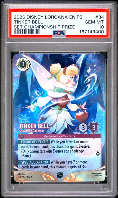 Disney Lorcana Tinker Bell 2026 Disney Lorcana Set Championship Prize #34 PSA 10