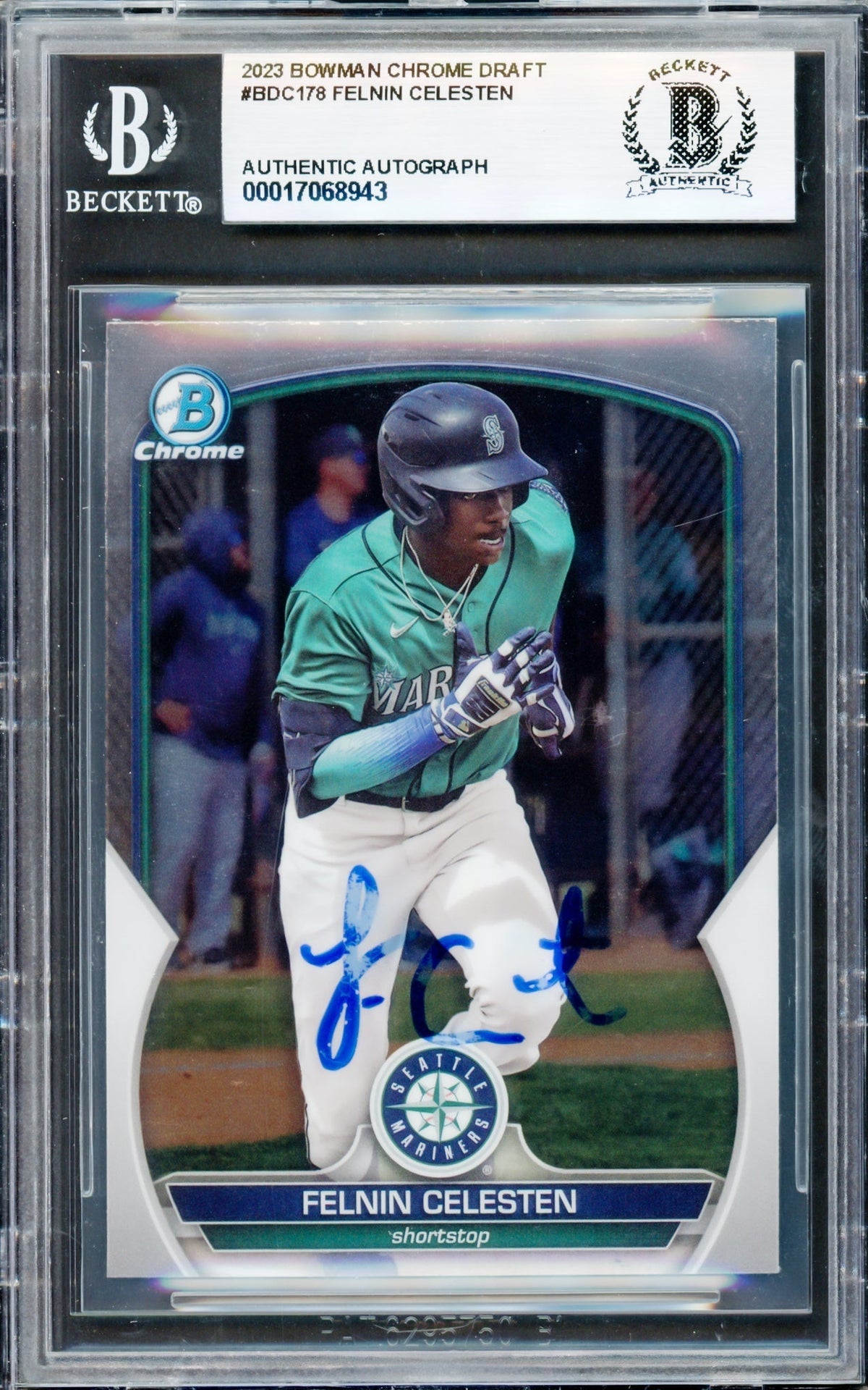 Felnin Celesten Autographed 2023 Bowman Chrome Draft Rookie Card #Bdc178 Seattle Mariners Beckett Bas #17068943