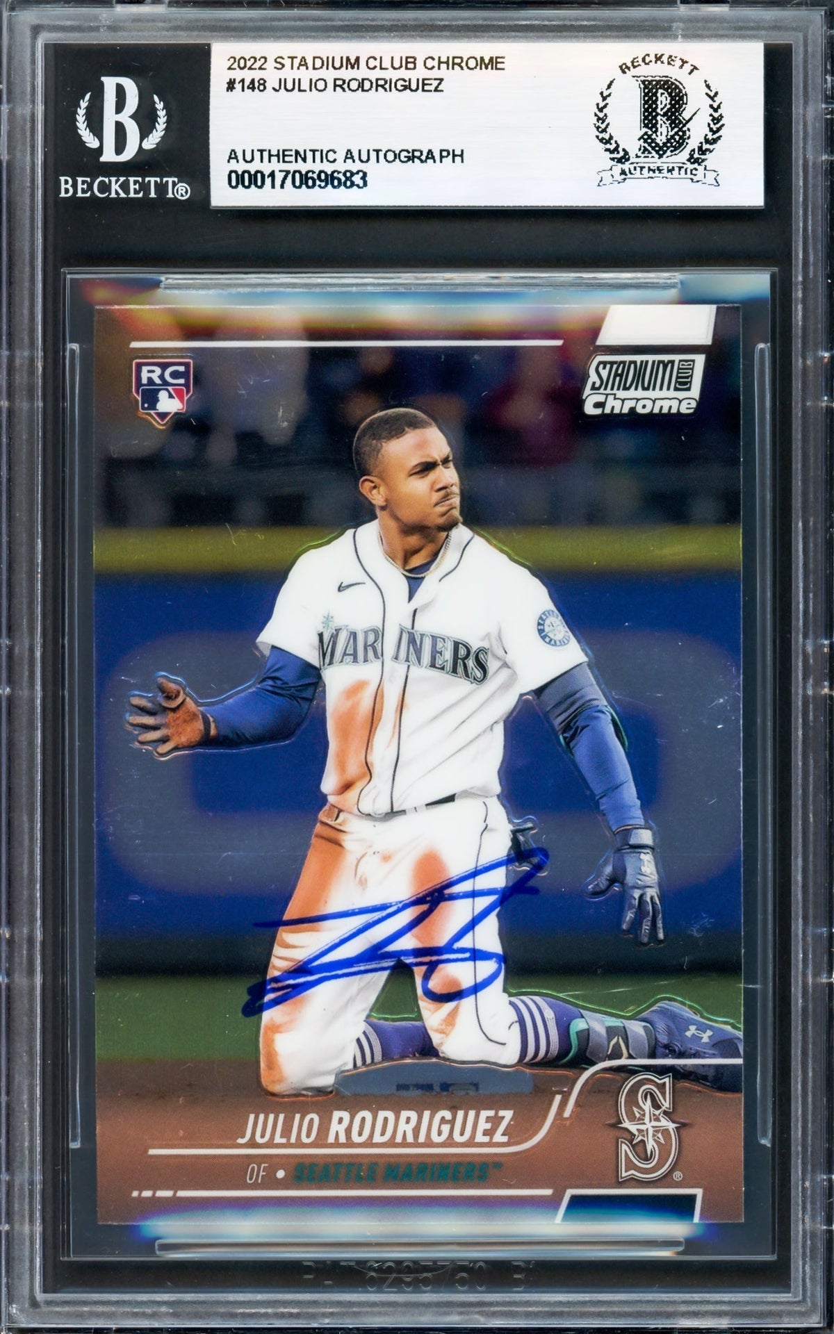 Julio Rodriguez Autographed 2022 Stadium Club Chrome Rookie Card #148 Seattle Mariners Beckett Bas #17069683