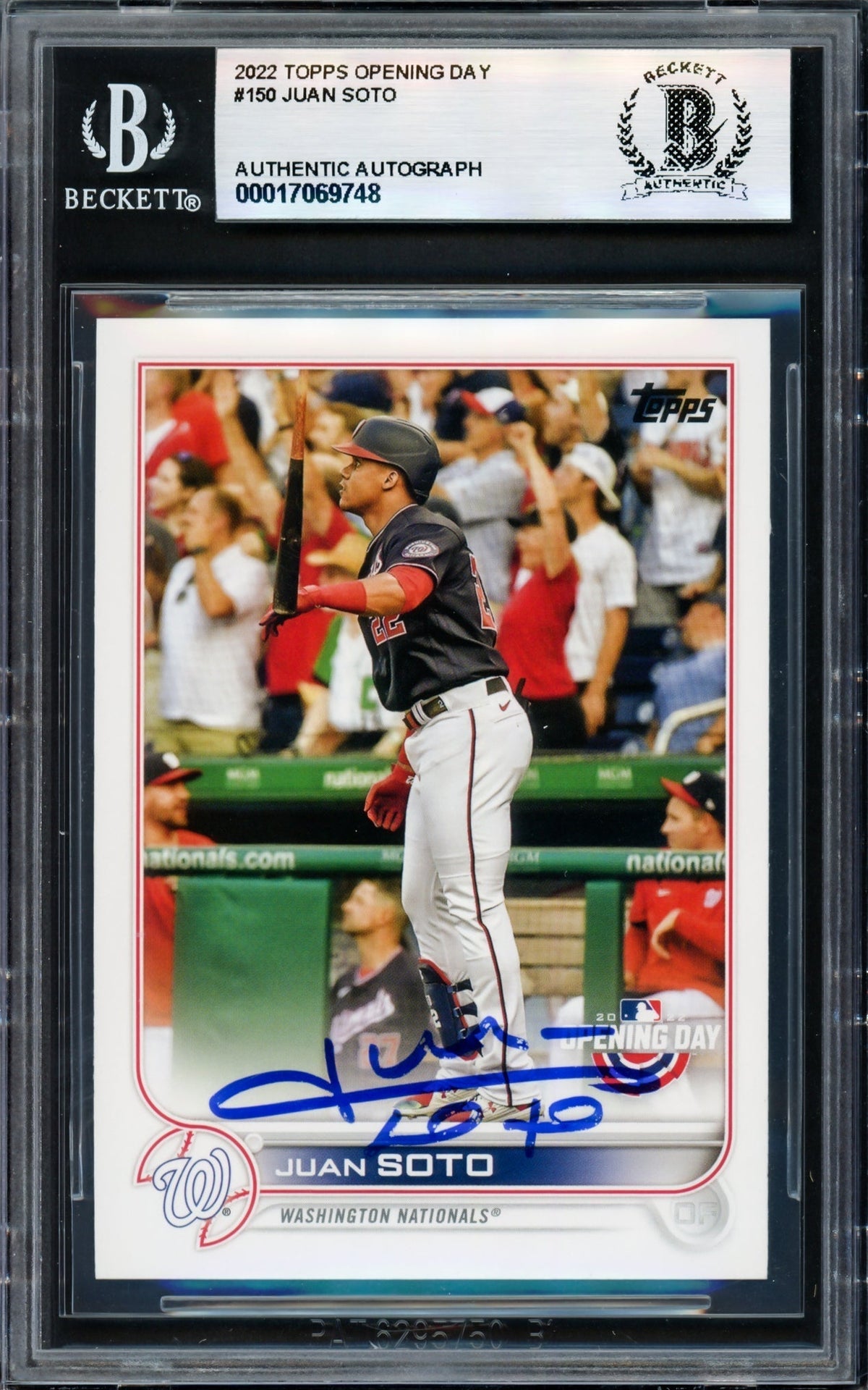 Juan Soto Autographed 2022 Topps Opening Day Card #150 New York Yankees Beckett Bas #17069748