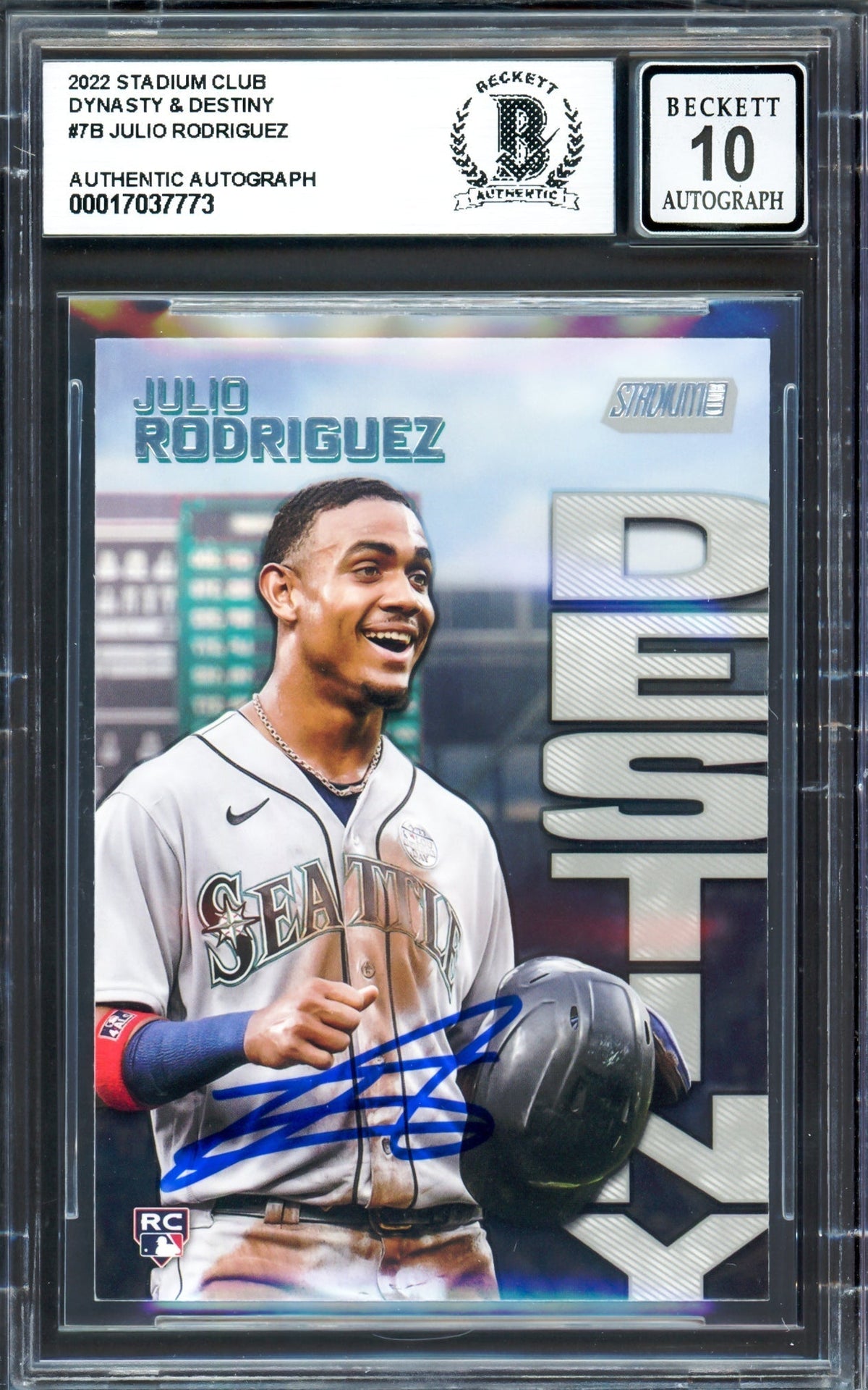 Julio Rodriguez Autographed 2022 Stadium Club Destiny Rookie Card #7B Seattle Mariners Auto Grade Gem Mint 10 Beckett Bas #17037773