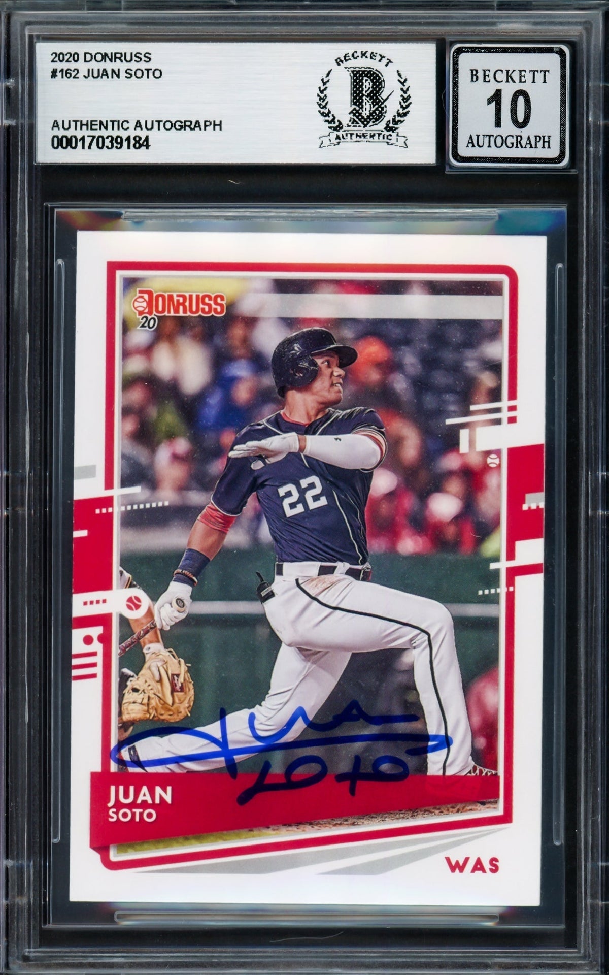 Juan Soto Autographed 2020 Donruss Variations Card #162 New York Yankees Auto Grade Gem Mint 10 Beckett Bas #17039184