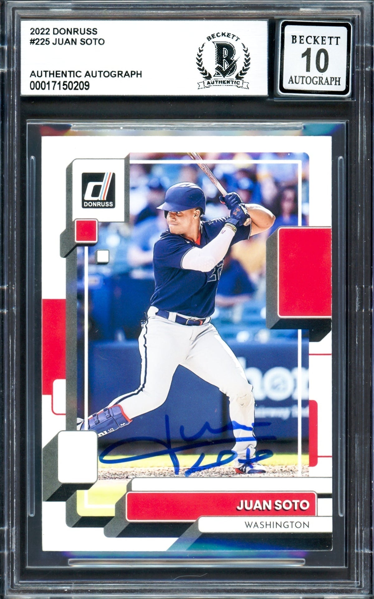 Juan Soto Autographed 2022 Donruss Variations Card #225 New York Yankees Auto Grade Gem Mint 10 Beckett Bas #17150209