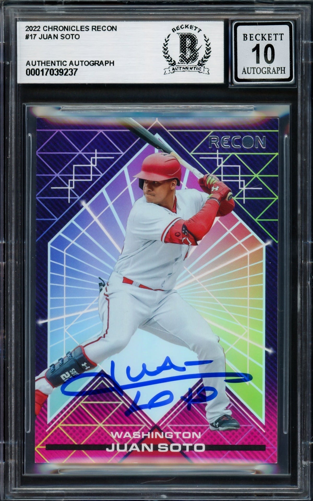 Juan Soto Autographed 2022 Panini Recon Card #17 New York Yankees Auto Grade Gem Mint 10 Beckett Bas #17039237