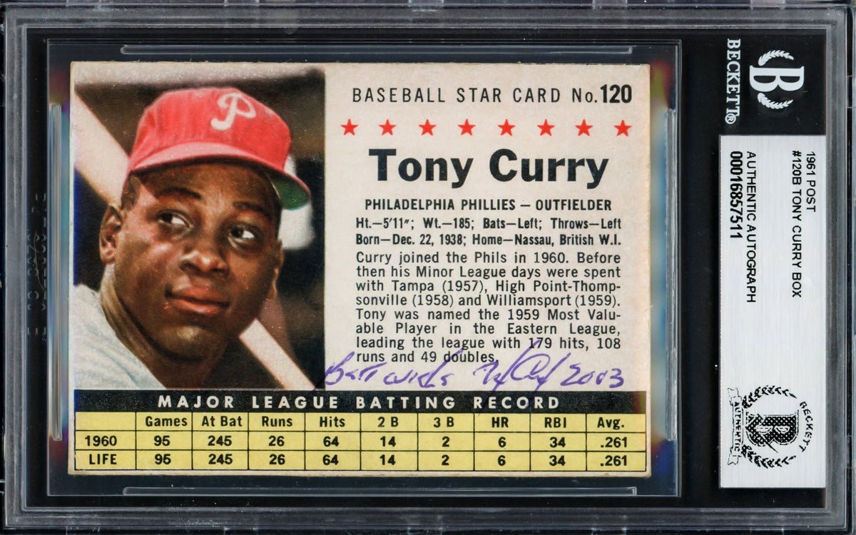 Tony Curry Autographed 1961 Post Cereal Card #120 Philadelphia Phillies "Best Wishes" Beckett Bas #16857511