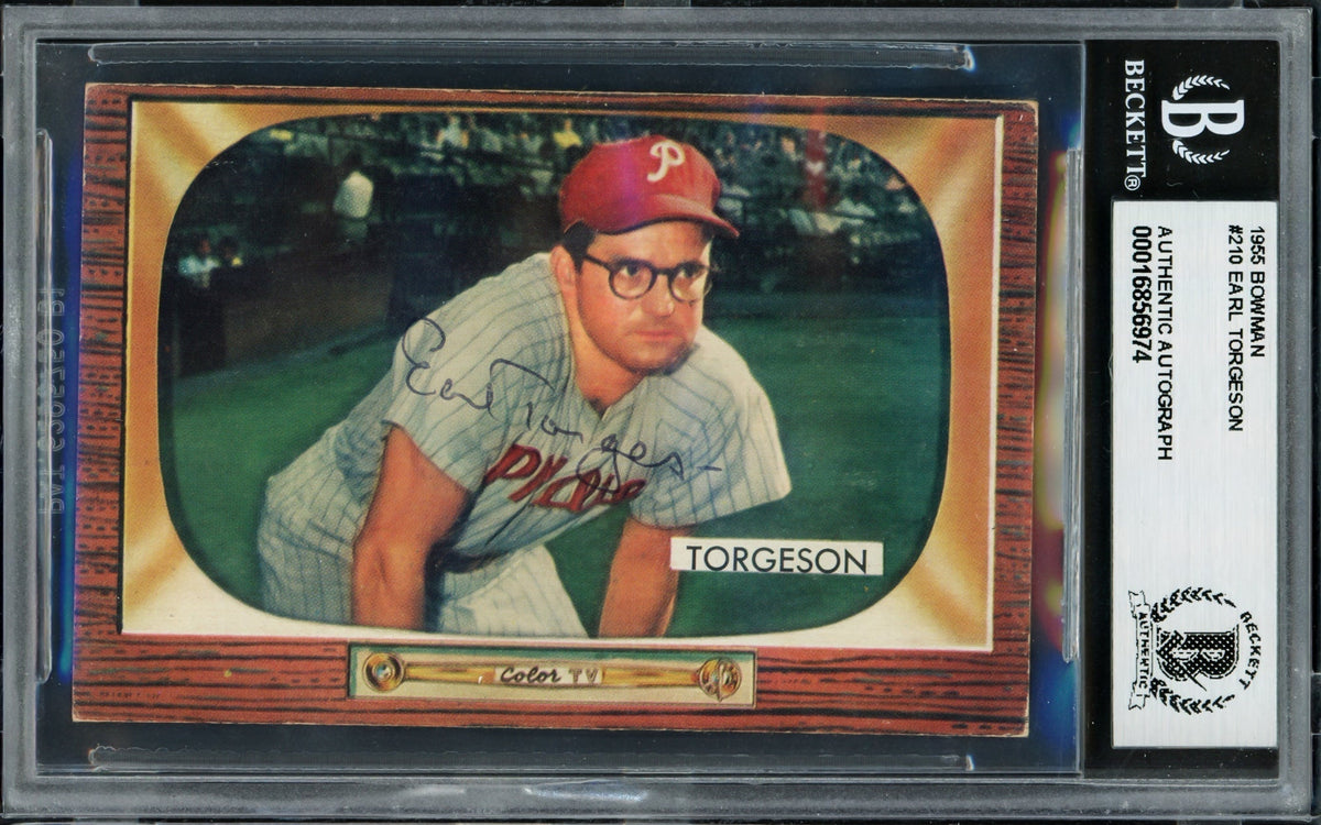 Earl Torgeson Autographed 1955 Bowman Card #210 Philadelphia Phillies Beckett Bas #16856974