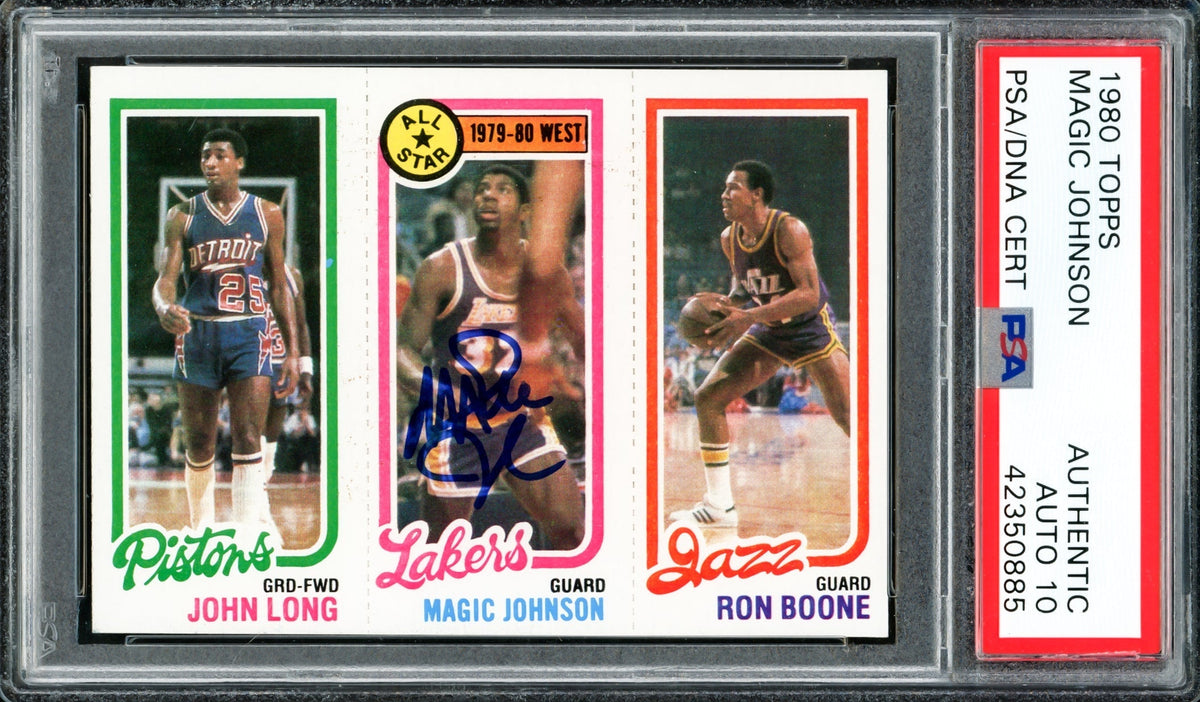 Magic Johnson Autographed 1980 Topps Rookie Card #18 Los Angeles Lakers Auto Grade Gem Mint 10 PSA/Dna #42350885