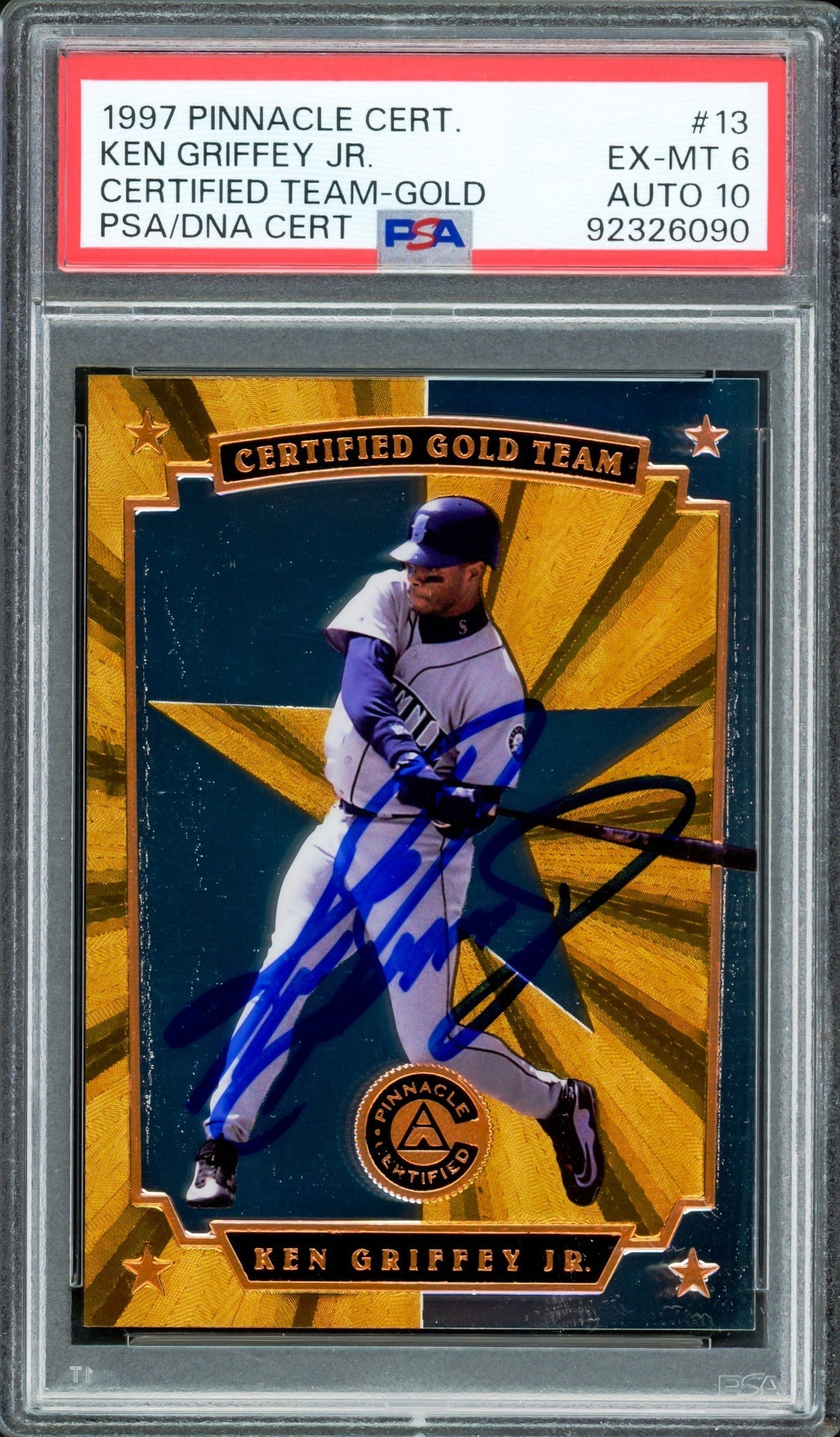 Ken Griffey Jr. Autographed 1997 Pinnacle Certified Gold Team Card #13 Seattle Mariners PSA 6 Auto Grade Gem Mint 10 PSA/Dna #92326090