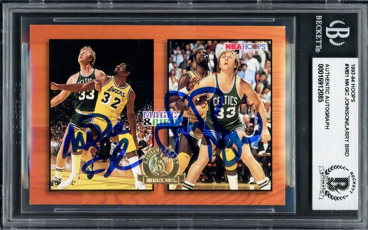 Larry Bird & Magic Johnson Autographed 1993-94 Hoops Card #Mb1 Card Beckett Bas