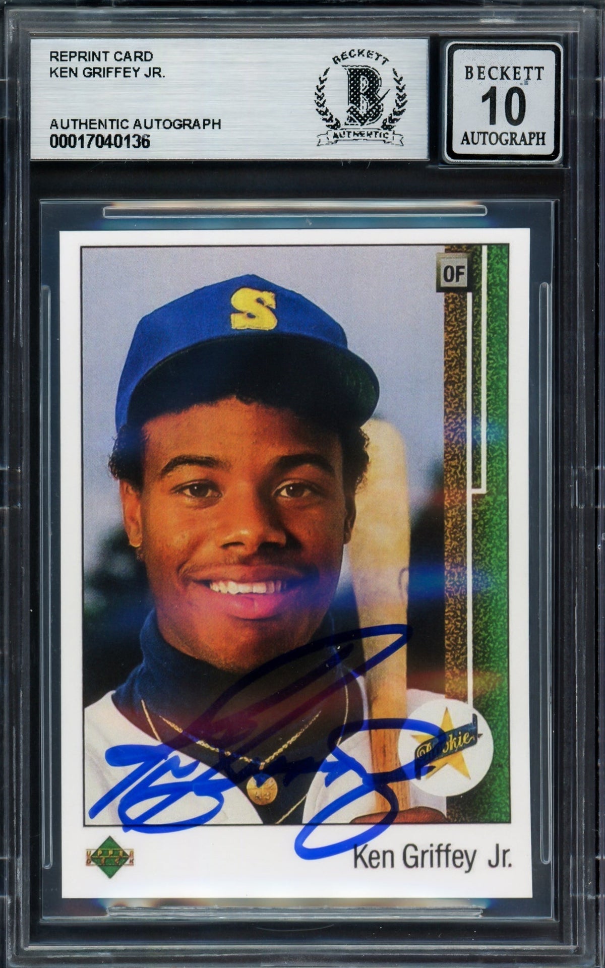 Ken Griffey Jr. Autographed 1989 Rookie Reprint Card #1 Seattle Mariners Auto Grade Gem Mint 10 Beckett Bas