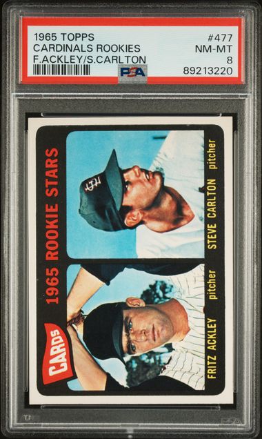 Baseball Topps Cardinals Rookies Steve Carlton Fritz Ackley 1965 Topps #477 PSA 8