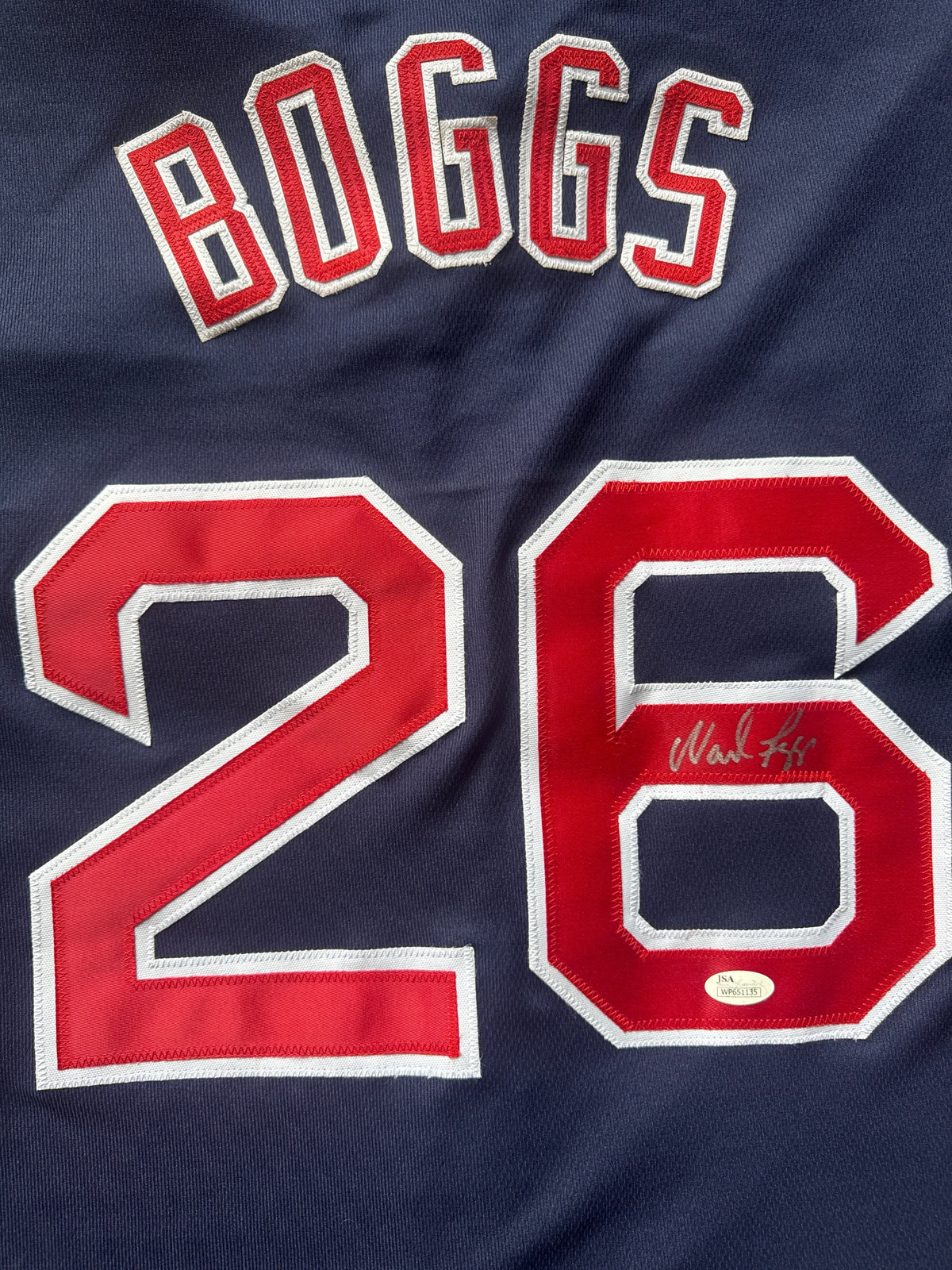 Wade Boggs Signed Boston Navy Baseball Jersey Silver Ink (Jsa)