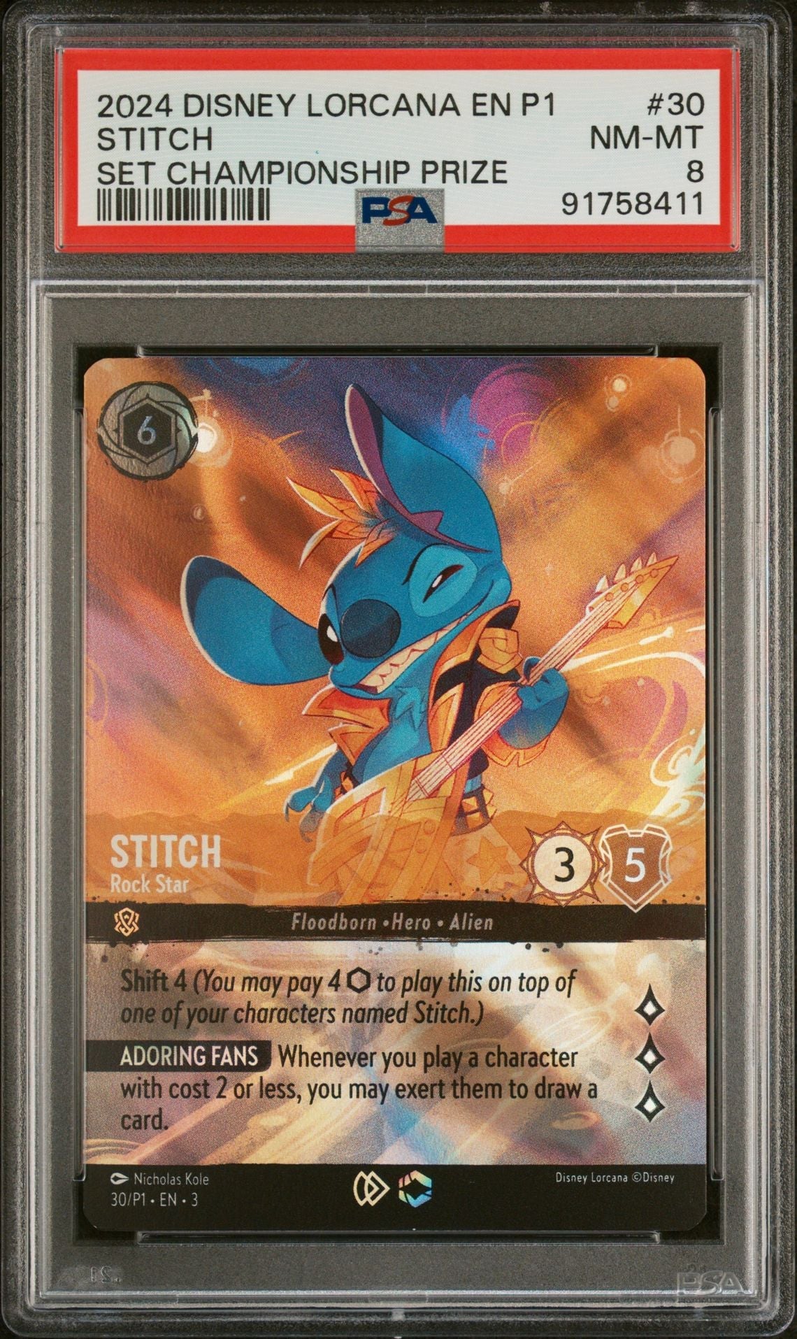 Disney Lorcana Stitch 2024 Disney Lorcana Set Championship Prize PSA 8