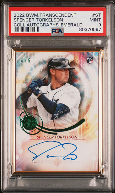Baseball Bowman Spencer Torkelson 2022 Bowman Transcendent Emerald Autograph Rookie Card #'D 4/5 PSA 9