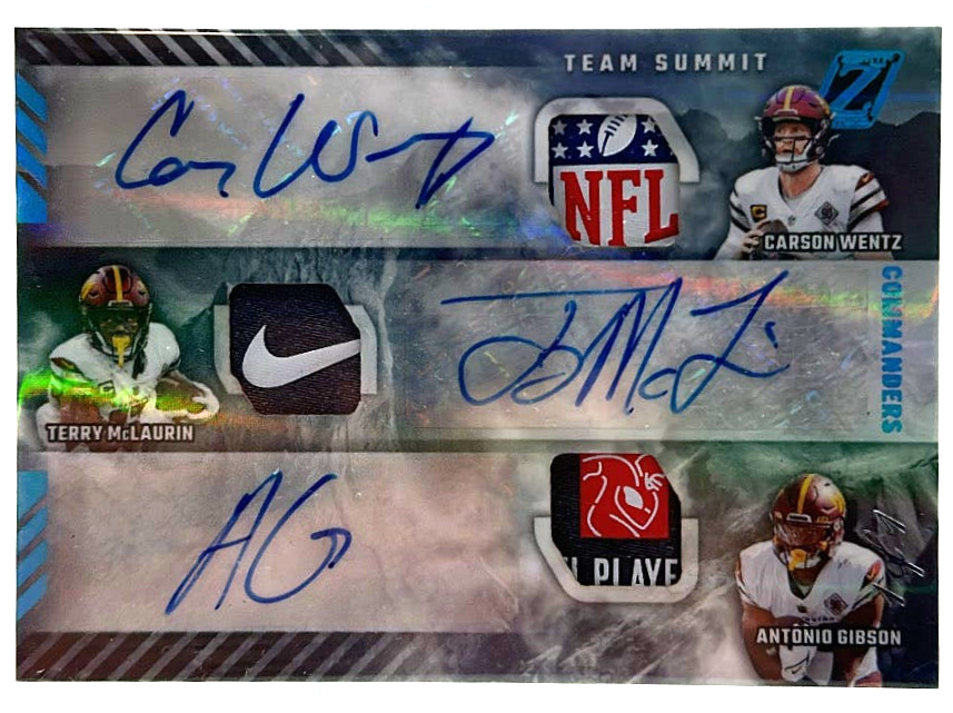 Sports Panini 2022 Panini Zenith Football - Carson Wentz - Terry Mclaurin - Antonio Gibson Tsa-Cta - Platinum 1/1 Triple Auto Patch