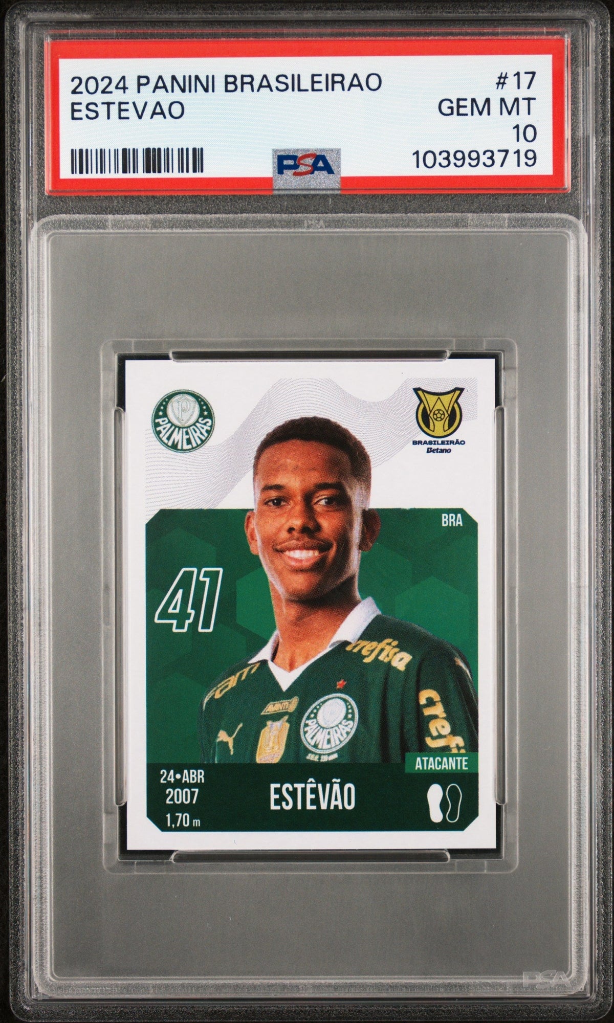 Soccer Panini 2024 Panini Brasileirao Estevao #17 PSA 10