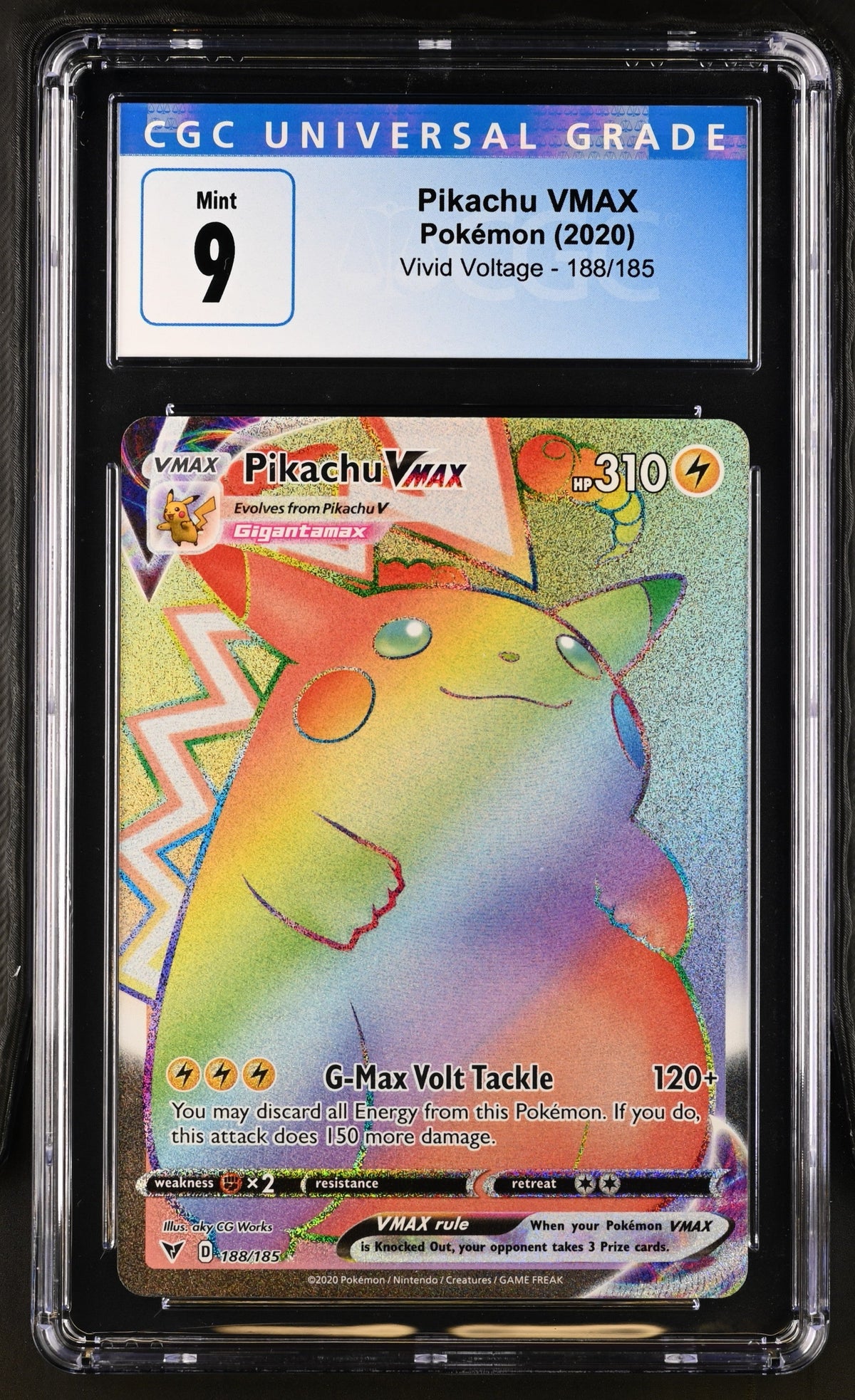 [CGC 9 - Mint] Pikachu Vmax #188 - Rainbow Rare - Vivid Voltage (2020)