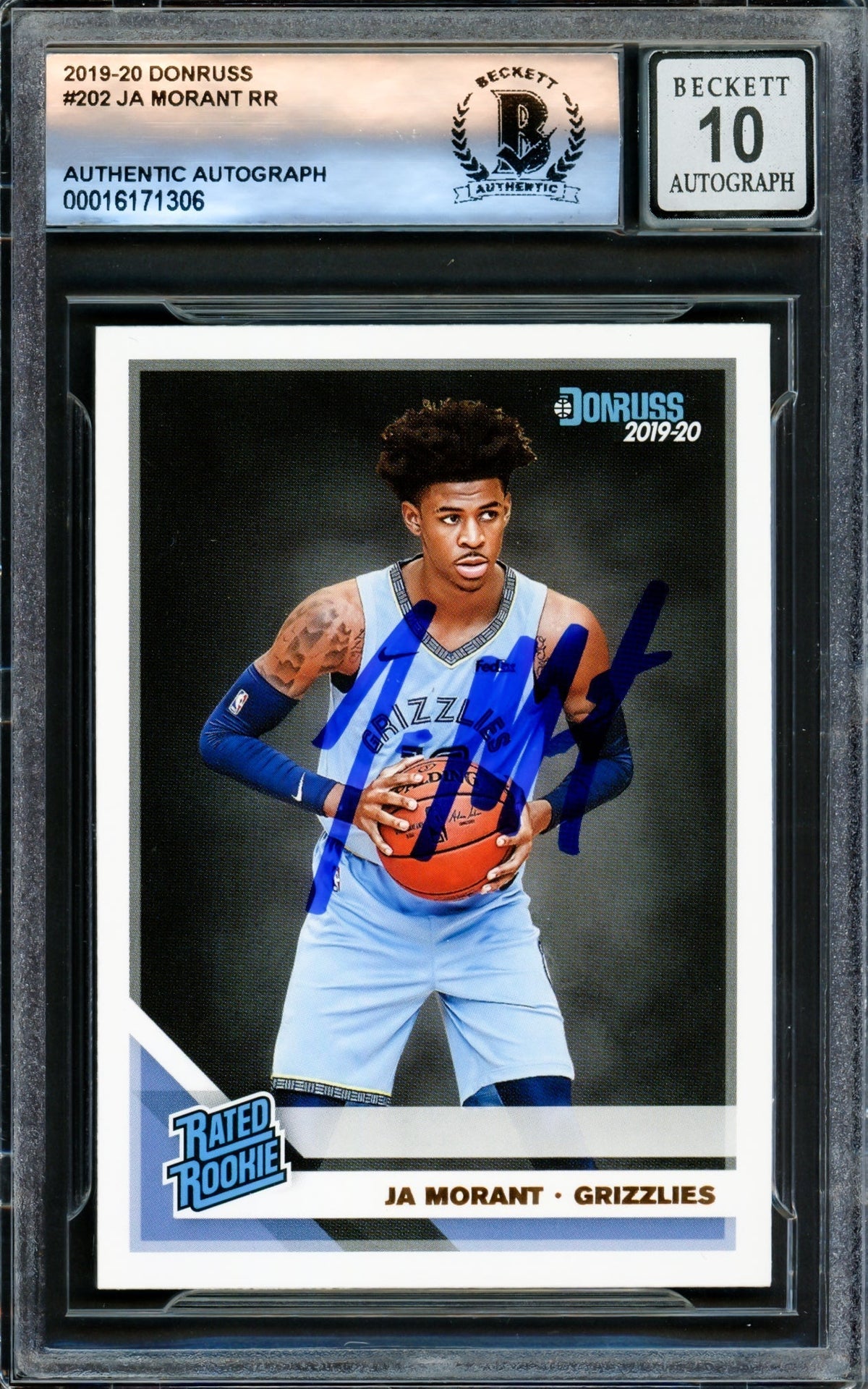 Ja Morant Autographed 2019-20 Donruss Rookie Card #202 Memphis Grizzlies Auto Grade Gem Mint 10 Beckett Bas Stock #220778