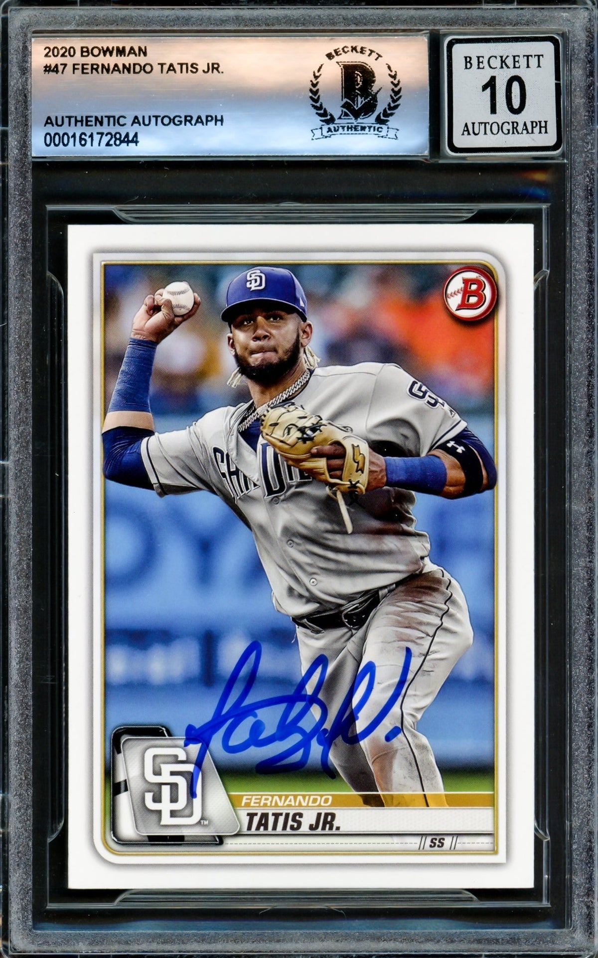 Fernando Tatis Jr. Autographed 2020 Bowman Card #47 San Diego Padres Auto Grade Gem Mint 10 Beckett Bas Stock #220806