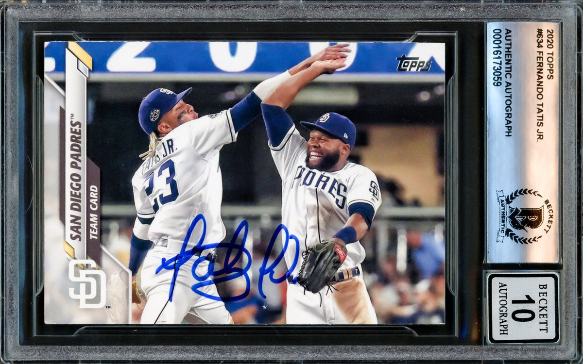 Fernando Tatis Jr. Autographed 2020 Topps Card #634 San Diego Padres Auto Grade Gem Mint 10 Beckett Bas Stock #220809